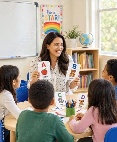 Teacher Teaching Alphabet Cards Children Classroom Activity
