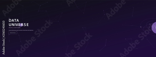 Advanced Abstract Visualization of Digital Information Flow Networks in a Dark Futuristic Purple Universe Environment
