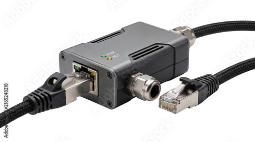 Foto Industrial Ethernet surge protector with RJ45 connectors, rugged network lightni