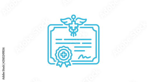 Blue medical certificate icon for professional license verification.