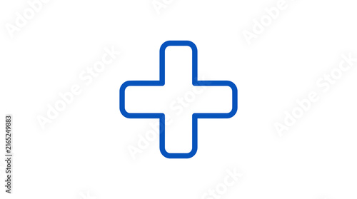 Blue outline cross icon for health services.