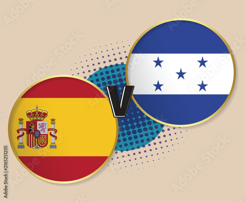 Foto Spain Vs Honduras circular flag vector and illustration