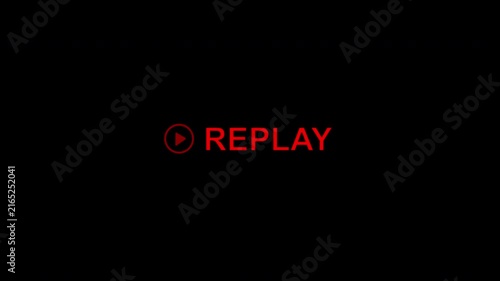 Modern replay sign animation with red indicator on black background. Action replay sign icon loop animation.