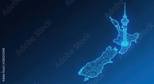 Digital Network Map of New Zealand, Representing Global Connections and Technology