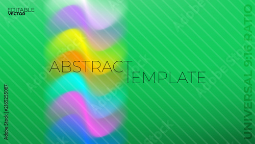 Abstract Green Vector Template Background With Rainbow Gradient Mesh Wave and Stripe Pattern for Social Media Cover or Poster Design