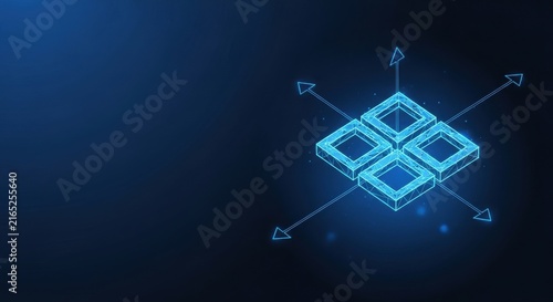 Abstract digital network structure with interconnected nodes and directional data flow