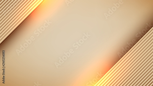 Golden beige abstract background with sleek diagonal slatted corner panels and soft glowing light, elegant minimalist luxury backdrop for modern presentation and banner design