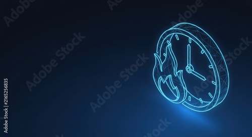 Burning Clock Icon with Neon Flames Illustrating Urgent Time Deadline and Intense Pressure