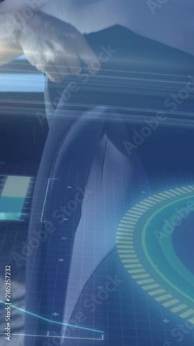 Animation of digital data processing over caucasian surfer