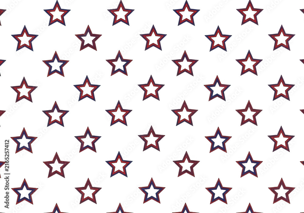 Fototapeta premium Patriotic star pattern background, red and blue outlined stars on white, seamless american holiday wallpaper design