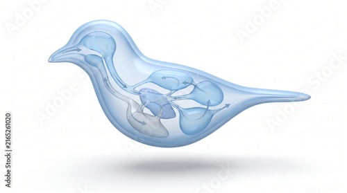 Bird air sac respiratory system 3D illustration white background