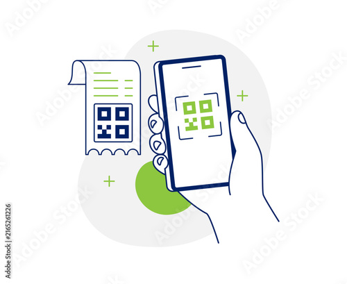 Vector icon of a smartphone scanning a QR code on a paper receipt. Ideal for expense tracking, cashback apps, and digital receipts. Isolated on a white background.