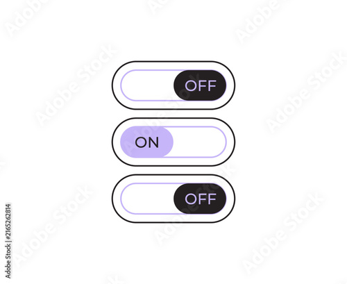 Vector illustration of toggle switches in ON and OFF states. Concept for turning off notifications, enabling Focus Mode, and managing smartphone settings. Modern line art icon.