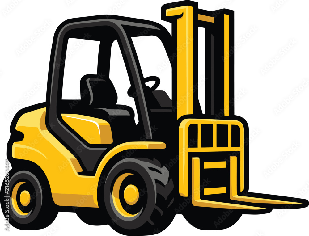 Naklejka premium Yellow forklift truck illustration for industrial warehouse logistics and material handling.
