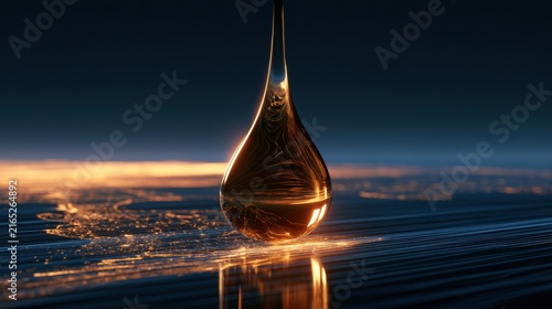 Increasing crude oil demand represented by a giant abstract fuel droplet above global shipping lanes, premium minimalist energy concept