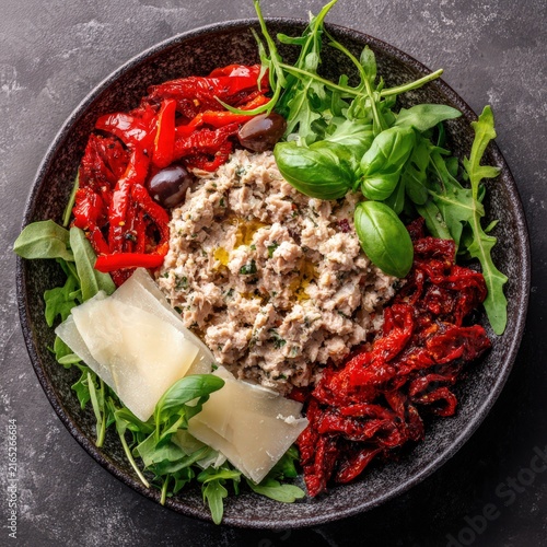 Mediterranean Tuna Salad Bowl with Arugula and Parmesan