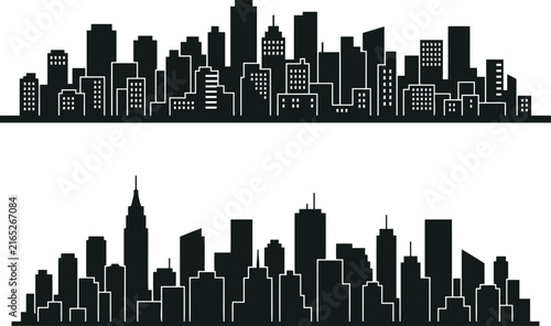 Black city skyline silhouette set on a flat design