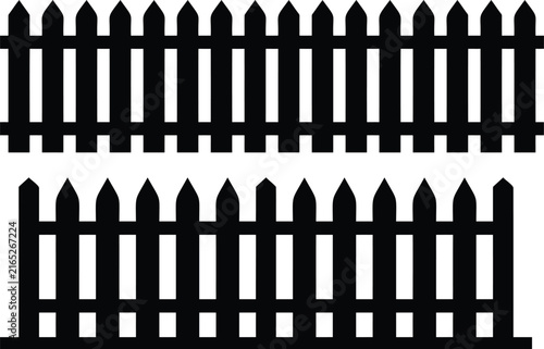 Black wooden picket fence silhouette icons