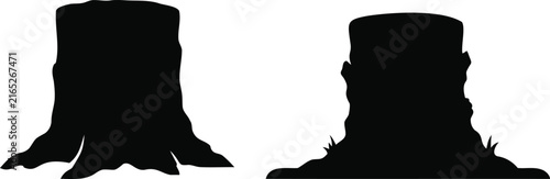 Black silhouettes of two different tree stumps
