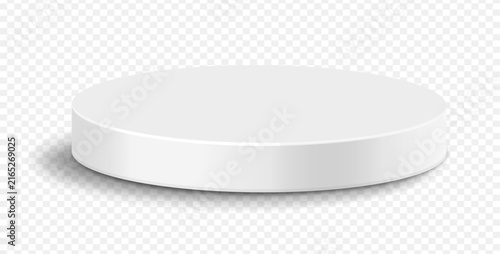 Empty white round podium. Abstract 3d cylinder pedestal or product display stand. Light scene for cosmetic product display advertising, Vector showcase.
