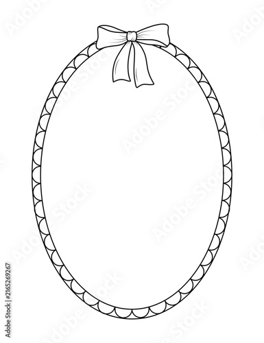 Coquette frame with a bow and a ribbon border. Vintage decorative ornament hand drawn. Vector illustration on isolated white background