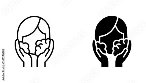 Washing face icon set, woman taking care of her skin. Makeup removing. vector illustration on white background