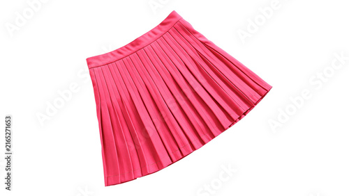 A stylish pink pleated mini skirt clothing isolated on transparent background.