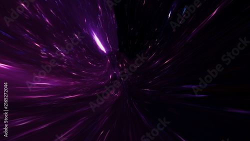 Foto Purple cosmic light streams rapidly toward a dark central vortex, creating an im