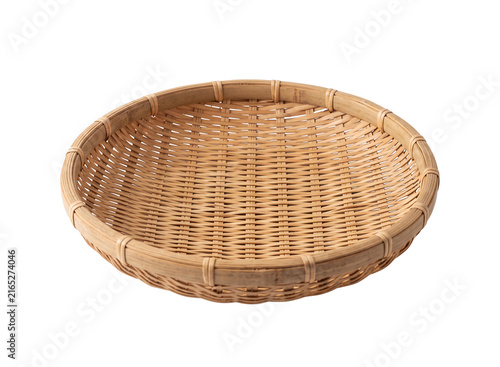 Quadro su tela Empty woven bamboo basket tray isolated on transparent background png