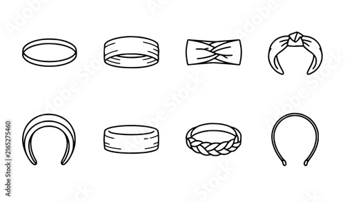 Fotografie Women Hair Accessories and Headband Line Icon Set with Twisted Braided and Knott
