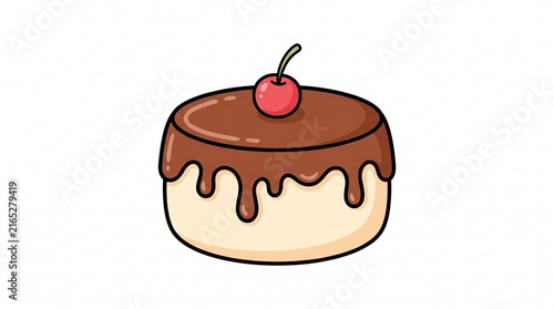 Cute Cartoon Pudding Cake with Chocolate Glaze and Cherry