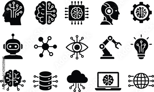 Foto Artificial Intelligence AI Technology Vector Icon Silhouette Set