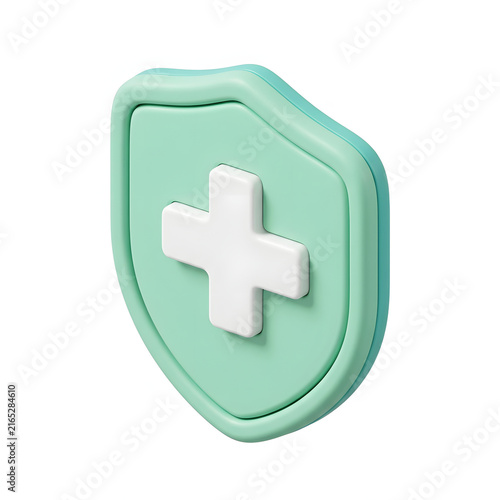 3D render of a medical shield icon representing health protection and safety.