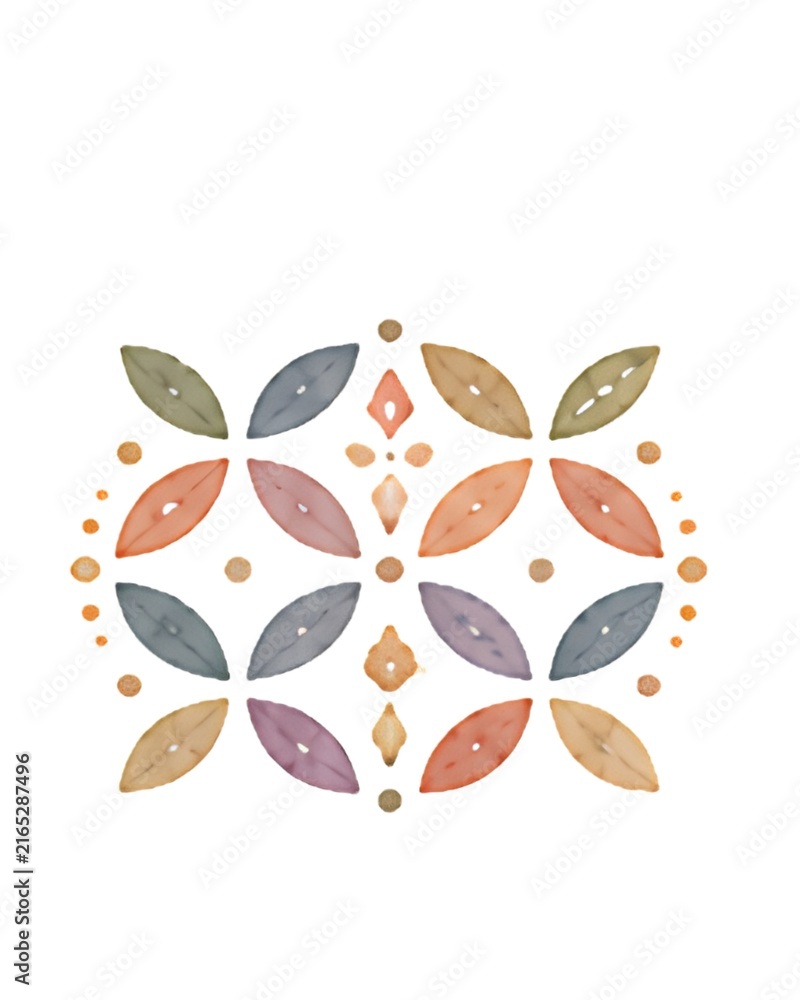 Fototapeta premium Hand-drawn watercolor, contemporary Indonesian batik, traditional folk art, tropical botanical, soft pastel, elegant, minimalist, handcrafted, decorative illustration.