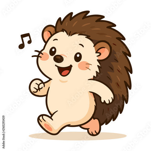 Walking Hedgehog with Musical Notes, Cheerful Porcupine Cartoon Animal Character Vector Art
