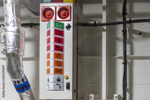 Canvas Print Engine room alarm panel with audible and visual indicators designed to alert cre