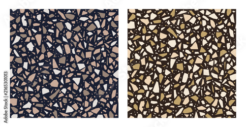 Modern Dark Terrazzo Seamless Pattern Set in Taupe Brown and Golden Khaki Tones