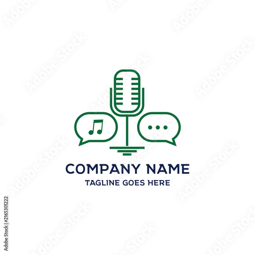 Podcast Broadcast Microphone Green Line Logo Concept Icon For Talk Show Communication Identity