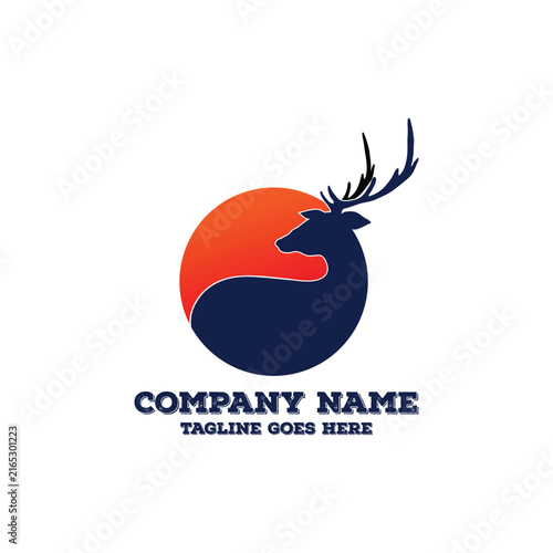 Deer Sunset Circle Silhouette Logo Template Vector Design For Corporate Identity Creative Branding Elements