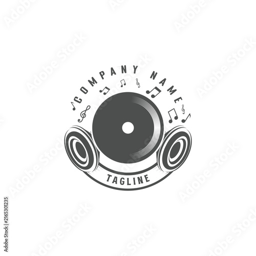 Vinyl Record Headphone Musical Note Sound Emblem Sign For Audio Studio Entertainment Business Promotion