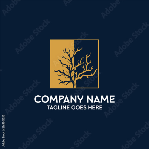Dry Winter Bare Tree Square Frame Minimalist Insignia For Legal Attorney Consulting Law Firm Stationery Presentation