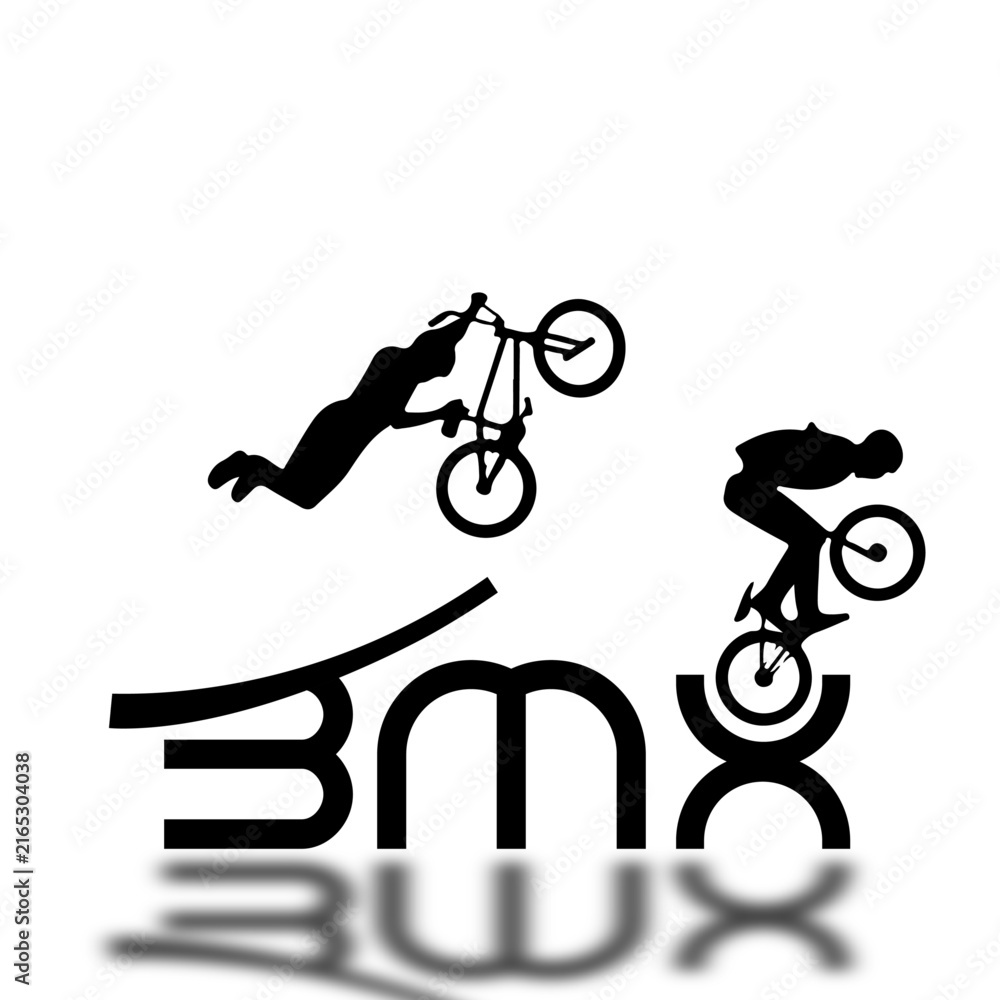 Fototapeta premium BMX Extreme Sport Stunt Cyclist Silhouette Typography Vector Logo