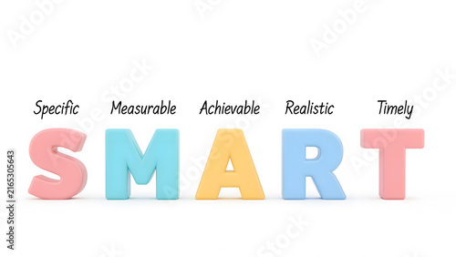 Colorful smart letters spelling out goal setting concepts on white background
