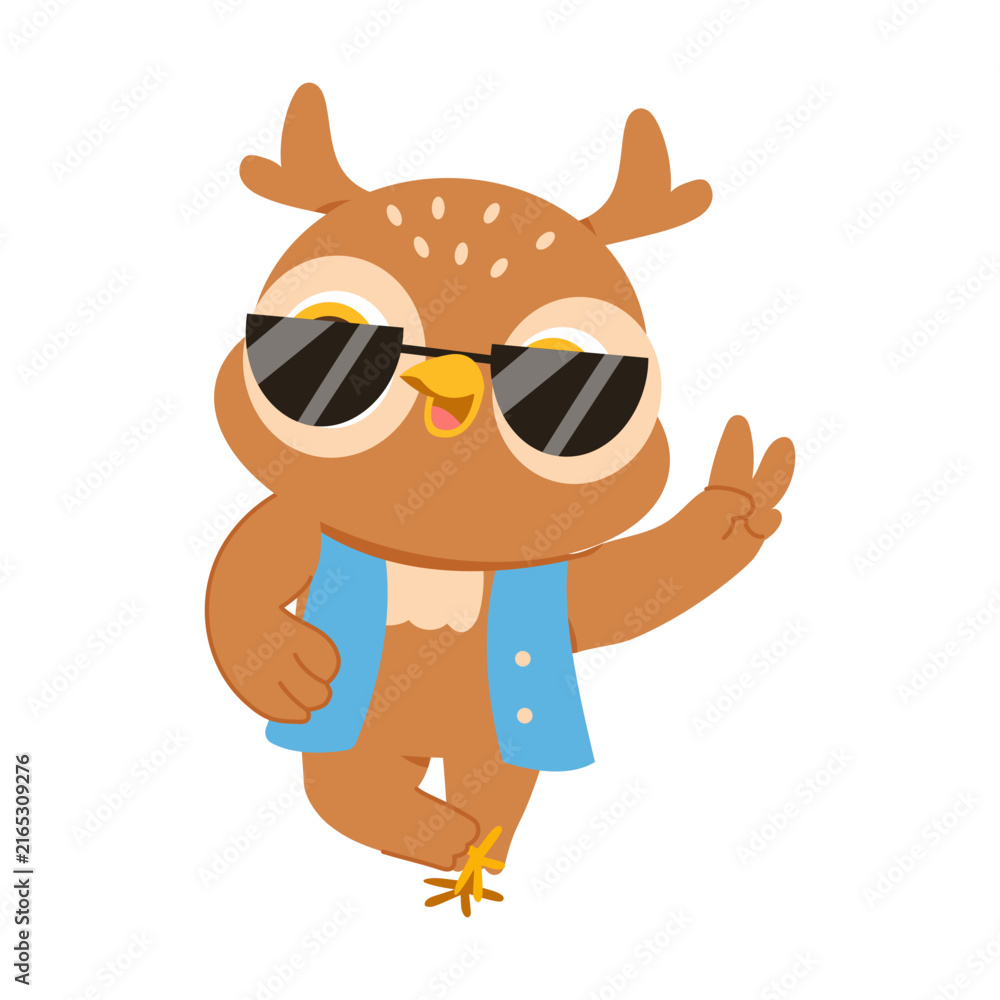 Naklejka premium A stylish owl wearing sunglasses and a scarf, perfect for cool attitude, fashion, confidence, and trendy themes.