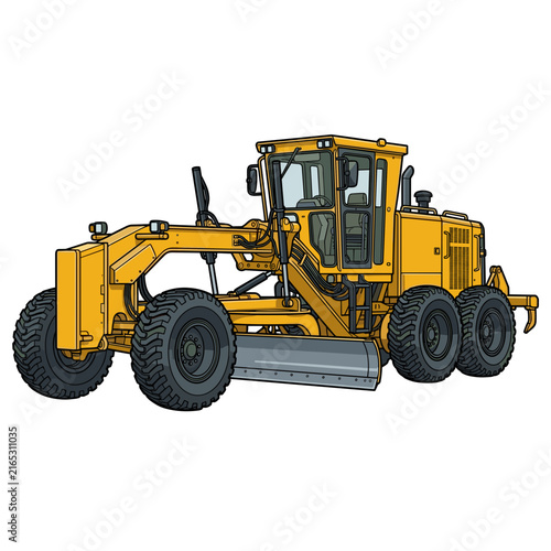Yellow Motor Grader Vector Illustration Heavy Construction Equipment Road Building Machinery Isolated On White Background