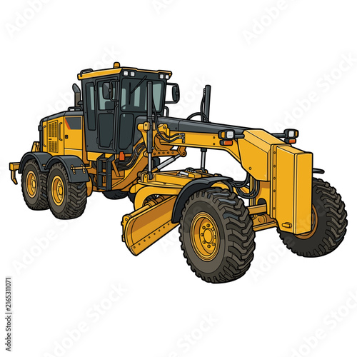 Yellow construction motor grader vehicle illustration isolated on white background