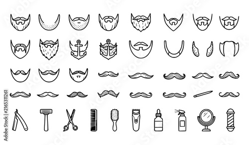 Obraz na plátně Premium Men's Beard Mustache Facial Hair Barber Vector Icon Collection