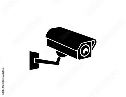 Black CCTV Security Camera Icon Mounted On Wall Surveillance Concept Illustration For Signage.