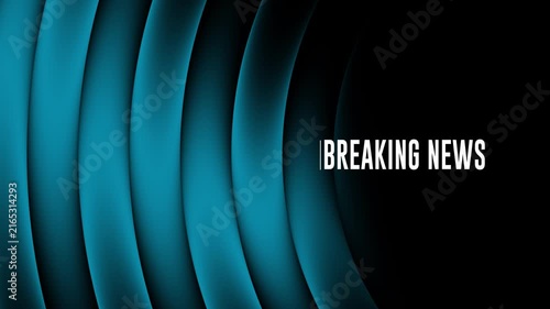 Breaking news typography animation with green scanning highlight and abstract blue glowing waves on black background