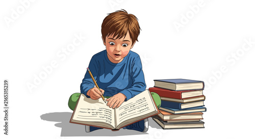Canvastavla Boy studying with books.